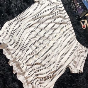 White and black striped off the shoulder top